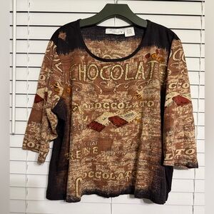 Y2K Venezia sport 100% Cotton chocolate Tee size 18-20W (measurements posted )